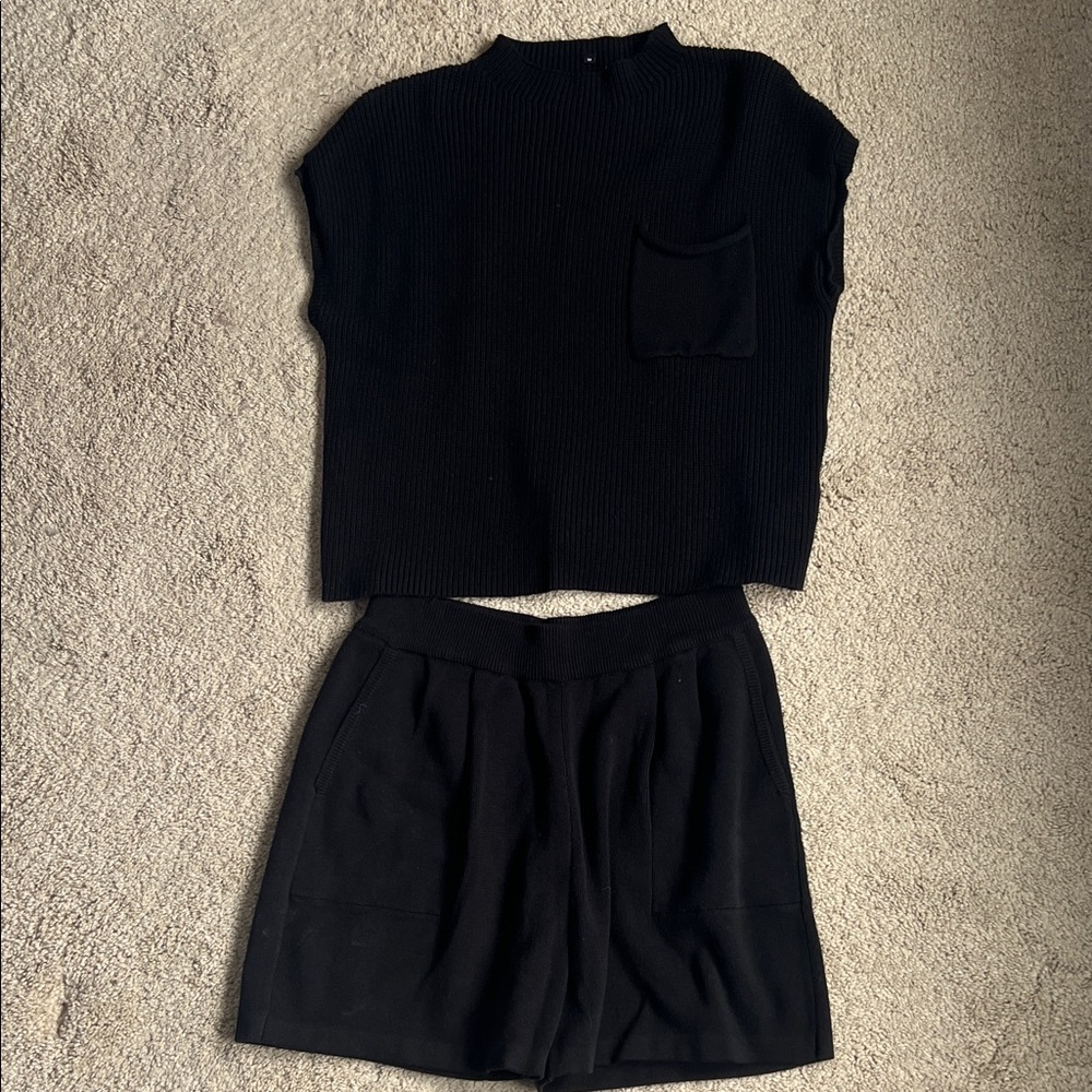 Black Knit Top and Shorts Set